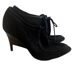 Loeffler Randall Black Suede Leather Lace Up Heeled Booties Women's Size 10